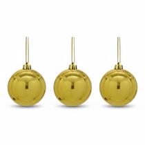 3 Bolas Natal Douradas Brilhosas 10cm Decoração kit
