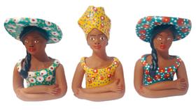 3 Bonecas De Barro Baiana Namoradeira 10 Cm - Decoração 3 Bonecas De Barro Baiana Namoradeira 10 Cm - Decoração
