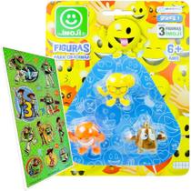 3 Bonecos Emoji Figuras Divertidas Multikids + Adesivo L