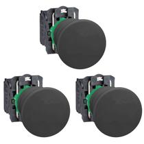 3 Botão Cogumelo 22mm Retoro Por Mola Plástico - Schneider - Preto