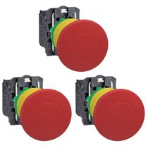 3 Botão Comando 22mm Com Trava Puxa Vermelho - Schneider