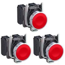 3 Botão Comando Metálico 1 Na 1 Nf 22mm Xb4ba45 Schneider Vermelho