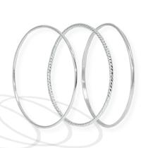 3 Bracelete Feminino Pulseira Rigida Sem Fecho Grande Prata