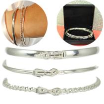 3 Bracelete Pulseira Largo Feminino Rigido Prata Legitima