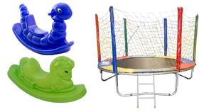 3 Brinquedos Playground - Cama Elástica 2,30m Média + 1 Gangorra Cavalinho Infantil + 1 Gangorra Minhoca Playground