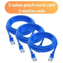 3 cabos de rede patch cord cat6 2m Internet RJ-45 Atacado