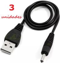 3 CABOS PARA ALIMENTAÇÃO ELÉTRICA DE TABLET / ROTEADOR / CÂMERA ENTRADA USB SAÍDA PINO REDONDO FINO 2,5mm