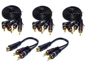 3 Cabos RCA 1,5 Metro mais 2 Y 2M1F Processador Crossover