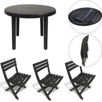 3 Cadeira 1 Mesa Redonda Área Lazer Preta Desmontável 25389 3 Cadeira 1 Mesa Redonda Área Lazer Preta Desmontável 25389