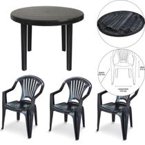 3 Cadeira Poltrona 1 Mesa Redonda Para Área De Ler Preta