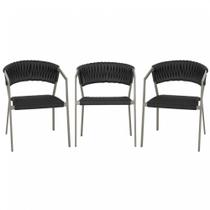 3 Cadeiras Atenas Tricô Náutico e Alumínio com Proteção UV para Varanda, Cozinha, Área, Jardim - Pintura Fendi