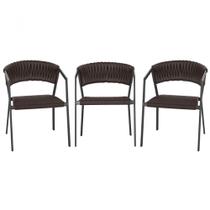 3 Cadeiras Atenas Tricô Náutico e Alumínio com Proteção UV para Varanda, Cozinha, Área, Jardim - Pintura Preto