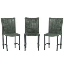 3 Cadeiras de Jantar Cannes de Alumínio com Pintura Preta e Trama Tela de Corda Náutica