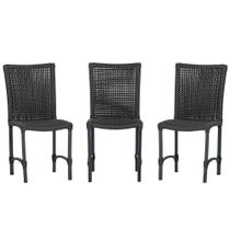 3 Cadeiras de Jantar Cannes de Alumínio com Pintura Preta e Trama Tela de Corda Náutica