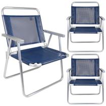 3 Cadeiras de Praia Dobravel Alta em Aluminio Oversize Azul Mor