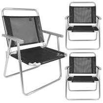 3 Cadeiras de Praia Dobravel Alta em Aluminio Oversize Preta Mor