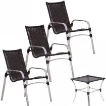 3 Cadeiras e Mesa de Centro Alumínio Para Área Trama Original