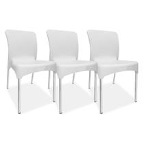 3 Cadeiras plástica Sec Line Branca com pés de Alumínio Cozinha Sala - INJEPLASTEC