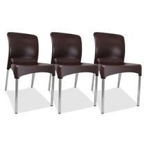 3 Cadeiras plástica Sec Line Coffee com pés de Alumínio Todos Ambientes