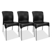3 Cadeiras plástica Sec Line Preta Pés de Alumínio Para Todos Ambientes Casa Escritório Salão