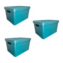 3 Caixa Organizadora Empilhavel com Tampa Cesto Azul Branca Verde 17 Litros Escritorio LISA