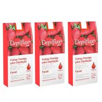3 Caixas C/24 Folhas de Cera Depilatória Facial Morango - Depilflax 3 Caixas C/24 Folhas de Cera Depilatória Facial Morango - Depilflax