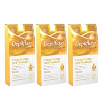 3 Caixas C/24 Folhas de Cera Depilatória Facial Natural - Depilflax