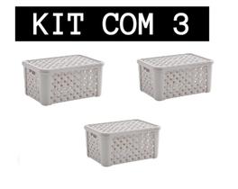 3 Caixas Organizadora Rattan Com Tampa PP Nitron Azul Baby