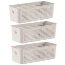 3 Caixas Organizadoras 27x12x9cm Bege Flow 3L Retangular Cestos Multiuso Lavanderia Banheiro 3 Caixas Organizadoras 27x12x9cm Bege Flow 3L Retangular Cestos Multiuso Lavanderia Banheiro