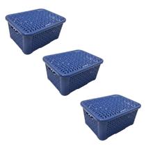 3 Caixas Organizadoras Cesto Multiuso 3 Litros Rosa Marsala Preto Com Tampa Empilhavel Rattan