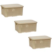 3 Caixas Organizadoras Cesto Multiuso 3 Litros Rosa Marsala Preto Com Tampa Empilhavel Rattan