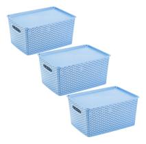 3 Caixas Organizadoras Com Tampa Grande 15 Lts Rattan Azul - Plasnorthon