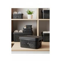 3 Caixas Organizadoras Plástico Preto 4,5L Empilháveis 3 Caixas Organizadoras Plástico Preto 4,5L Empilháveis