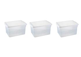 3 Caixas Organizadoras Transparente Com Tampa 35 Litros