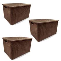 3 Caixas Plástica Organizadora Rattan C/ Tampa 40Lts Cores