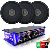 3 Caixas Som Ambiente 5 Preta Teto + amplificador Bt 2ch 40w