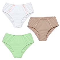 3 Calcinha Cintura Alta Luminate 2112 Renda Branco Choco Verde