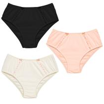 3 Calcinha Cintura Alta Luminate 2112 Renda Preto Pessego Marfim 3 Calcinha Cintura Alta Luminate 2112 Renda Preto Pessego Marfim