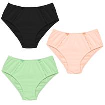 3 Calcinha Cintura Alta Luminate 2112 Renda Preto Pessego Verde 3 Calcinha Cintura Alta Luminate 2112 Renda Preto Pessego Verde