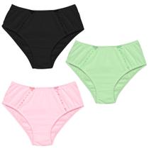 3 Calcinha Cintura Alta Luminate 2112 Renda Preto Rosa Verde 3 Calcinha Cintura Alta Luminate 2112 Renda Preto Rosa Verde