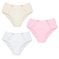 3 Calcinha Cintura Alta Luminate 2112 Renda Rosa Branco Marfim