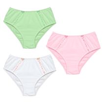 3 Calcinha Cintura Alta Luminate 2112 Renda Rosa Branco Verde