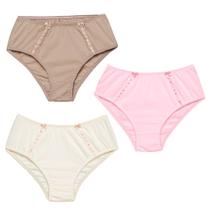 3 Calcinha Cintura Alta Luminate 2112 Renda Rosa Marfim Choco 3 Calcinha Cintura Alta Luminate 2112 Renda Rosa Marfim Choco