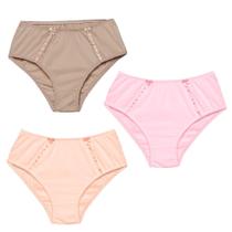 3 Calcinha Cintura Alta Luminate 2112 Renda Rosa Pessego Choco