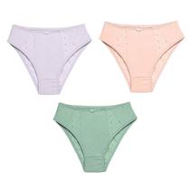 3 Calcinhas Luminate 0189 Laise Bordada Pessego Branco Verde