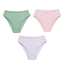 3 Calcinhas Luminate 0189 Laise Bordada Rosa Branco Verde
