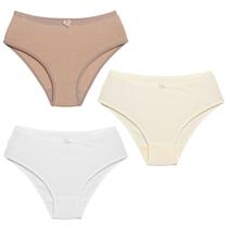 3 Calcinhas Luminate 22151 Cotton Branco Marfim Choco