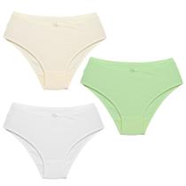 3 Calcinhas Luminate 22151 Cotton Branco Marfim Verde