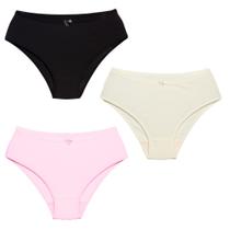 3 Calcinhas Luminate 22151 Cotton Preto Rosa Marfim