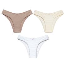 3 Calcinhas Tanga Luminate 0248 Algodão Branco Marfim Choco